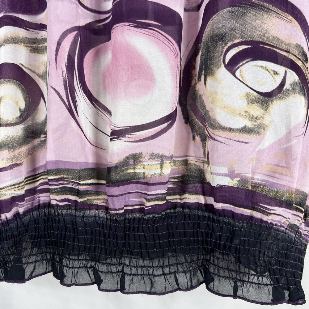 NICOLA Women's Sheer Purple Blouse Size L Abstract Print Long Sleeve Button-Up - Picture 4 of 15